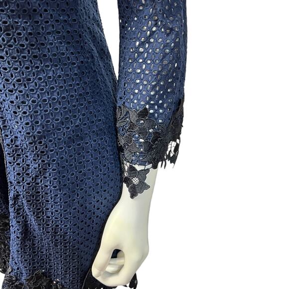 Sara Campbell Navy Blue Cotton Crochet Lace Dress Square Neck USA Made  Size S/M - Picture 12 of 16